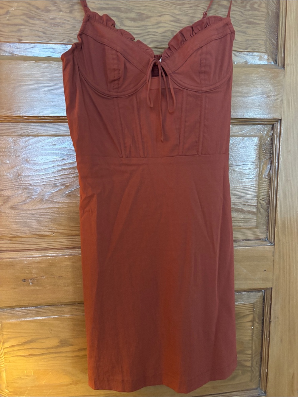 Rust Red Spaghetti-Strap Bustier Dress